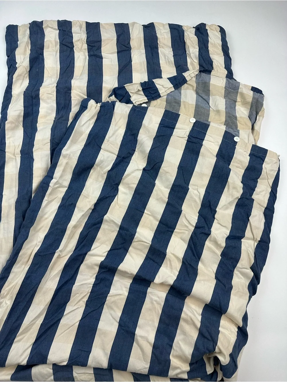 Restoration Hardware Baby & Child Navy Neutral Striped Checkered Duvet Cover
